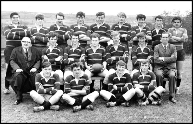 Pembroke Grammar School first XV 1963 with Bill Carne (back row 3rd from right) and Dennis Lloyd (middle row far right)